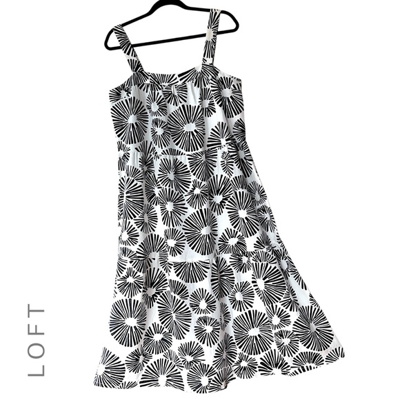 LOFT Dresses & Skirts - LOFT NWOT LINEN BLEND BLACK & WHITE FIREWORKS MIDI DRESS TIERED | LARGE PETITE